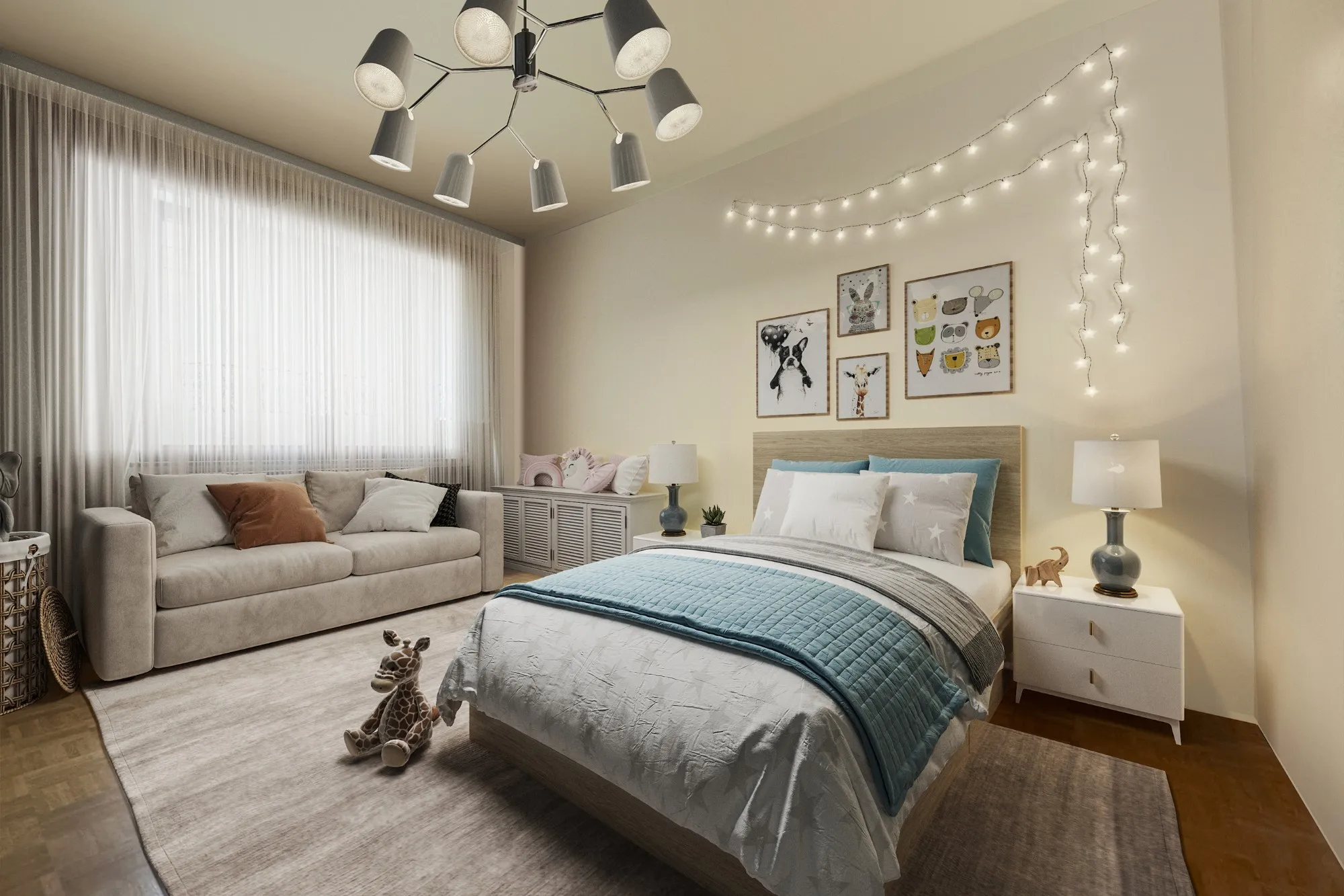 Wohnzimmer mit Wandschrank und Sofa – Bestandsimmobilie